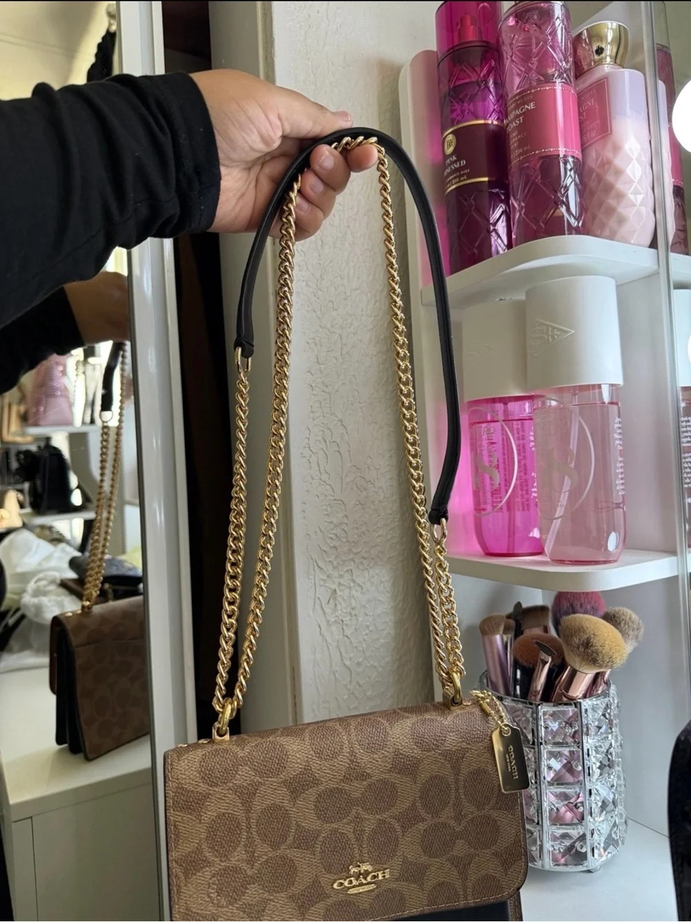Coach Brown Signature Canvas Crossbody with Dark Brown Accent